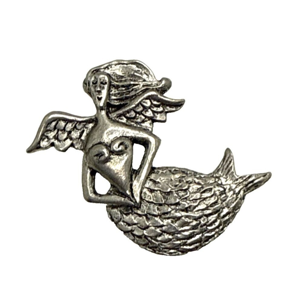 Vintage Seagull Pewter Winged Mermaid Brooch 1996 Canada Pin 1.75" Whimsical